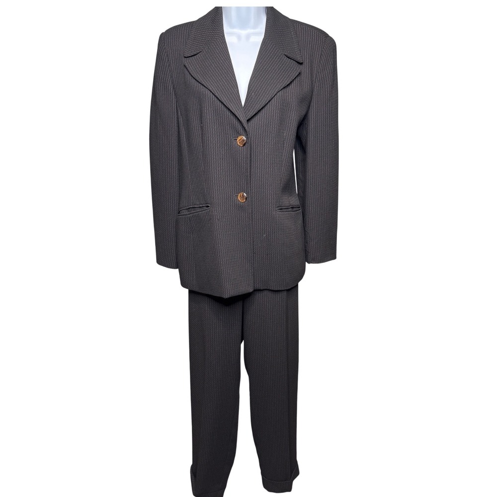 VTG 90s GIANNI SPORT Gray Pinstripe Pant Suit Sz 10/12P Mismatched‎ Sizes Power